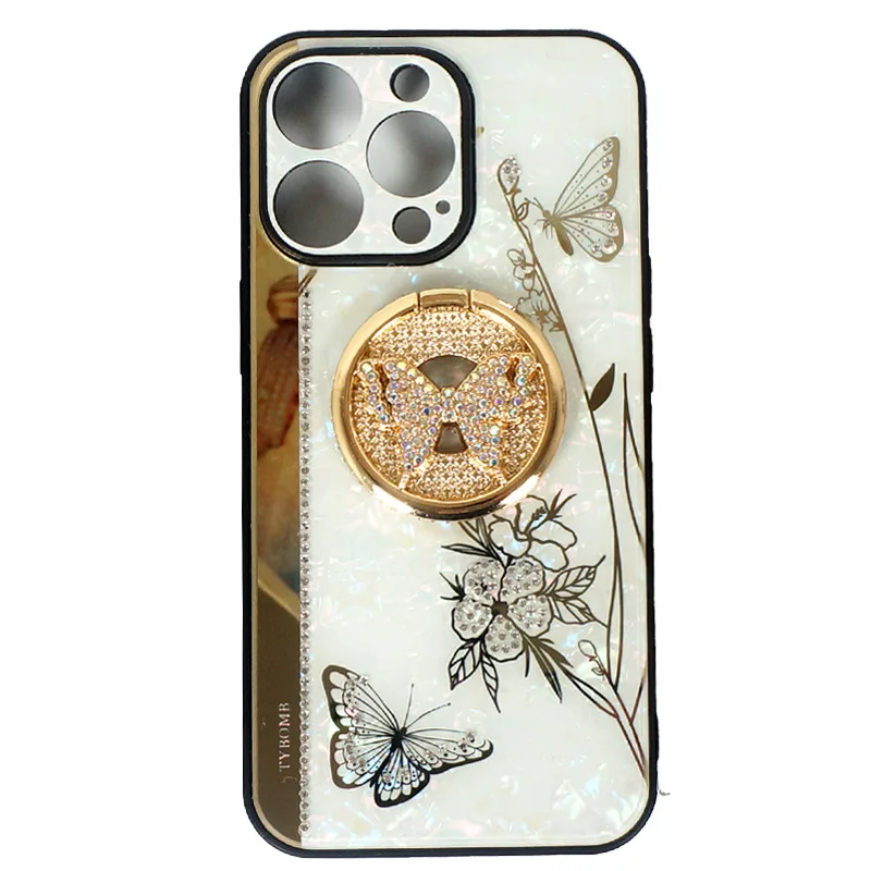 Luxury 3D Diamond Butterfly Bracket Phone Case For Iphone 14 13 12 11 Pro Max Women Diamond Stand Back Cover Case