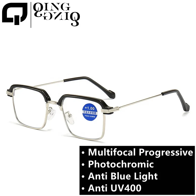 photochromic men black eyebrow rectangle stainless lunettes photogrey pour homme 2025 new glasses multifocal progressive for men