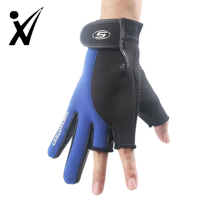 Men Fisherman Gloves With 3 Fingerless Non-slip Breathable Sun Protection Fish Gloves Waterproof Boating Fishing Gloves