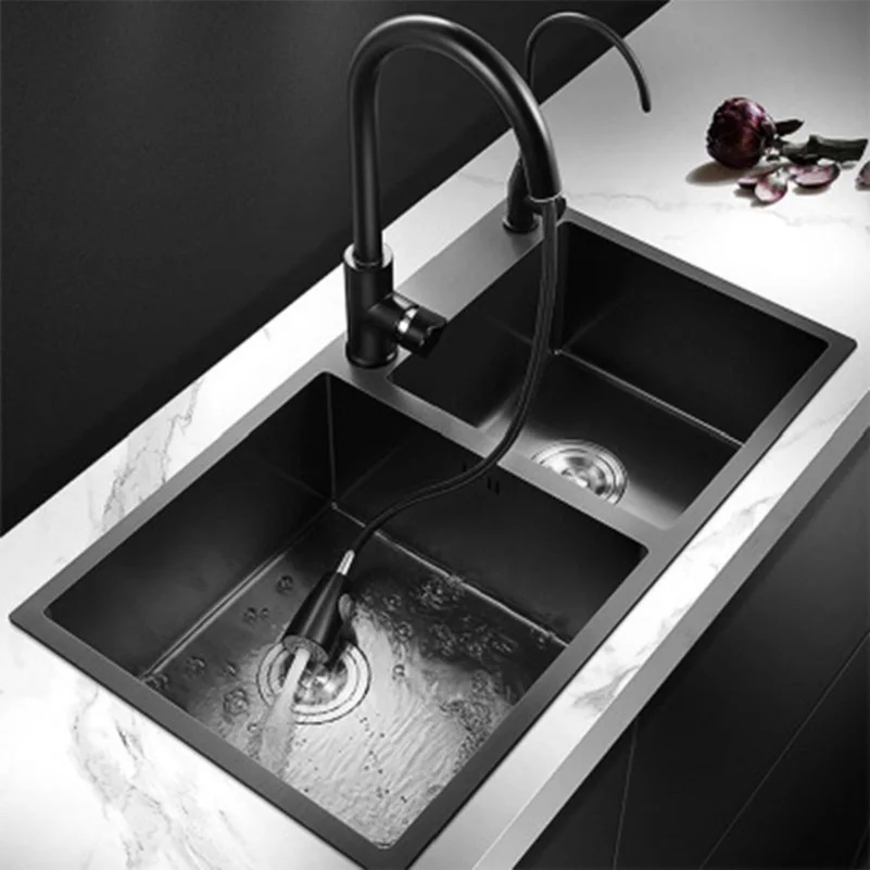 Professional Factory Square Washing Black Handmade Double Bowl Sink Tap Kitchen,  Kitchen Sink Stainless