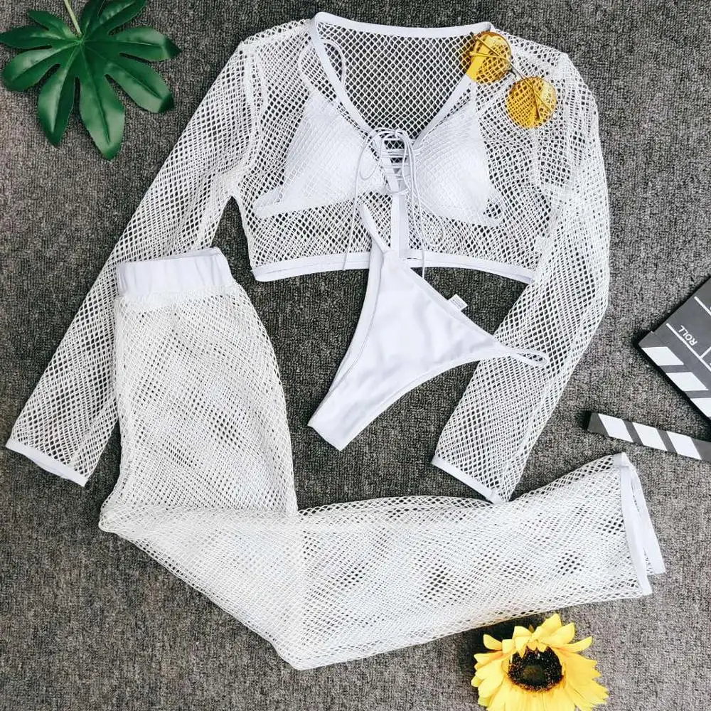 2020 Bikini one piece bikini with cover up solid 2 pieces set Black and white for girls