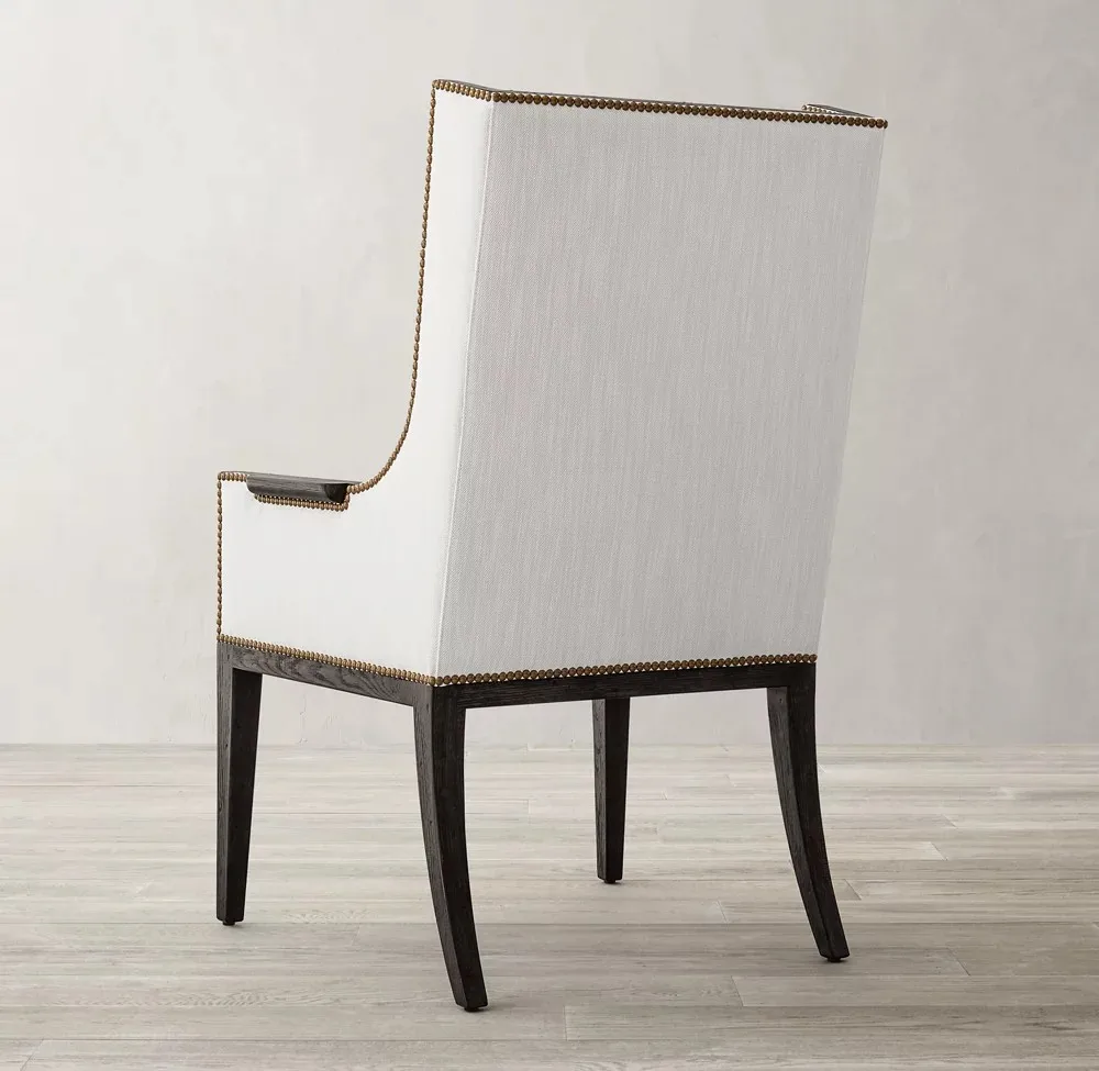 1950s Nailheads Deco High Back Upholstered Black Oak Dining Chair