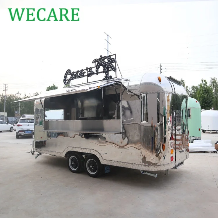 WECARE stainless steel mobile kitchen coffee pizza fast food trailer airstream remorque food truck with full kitchen for sale