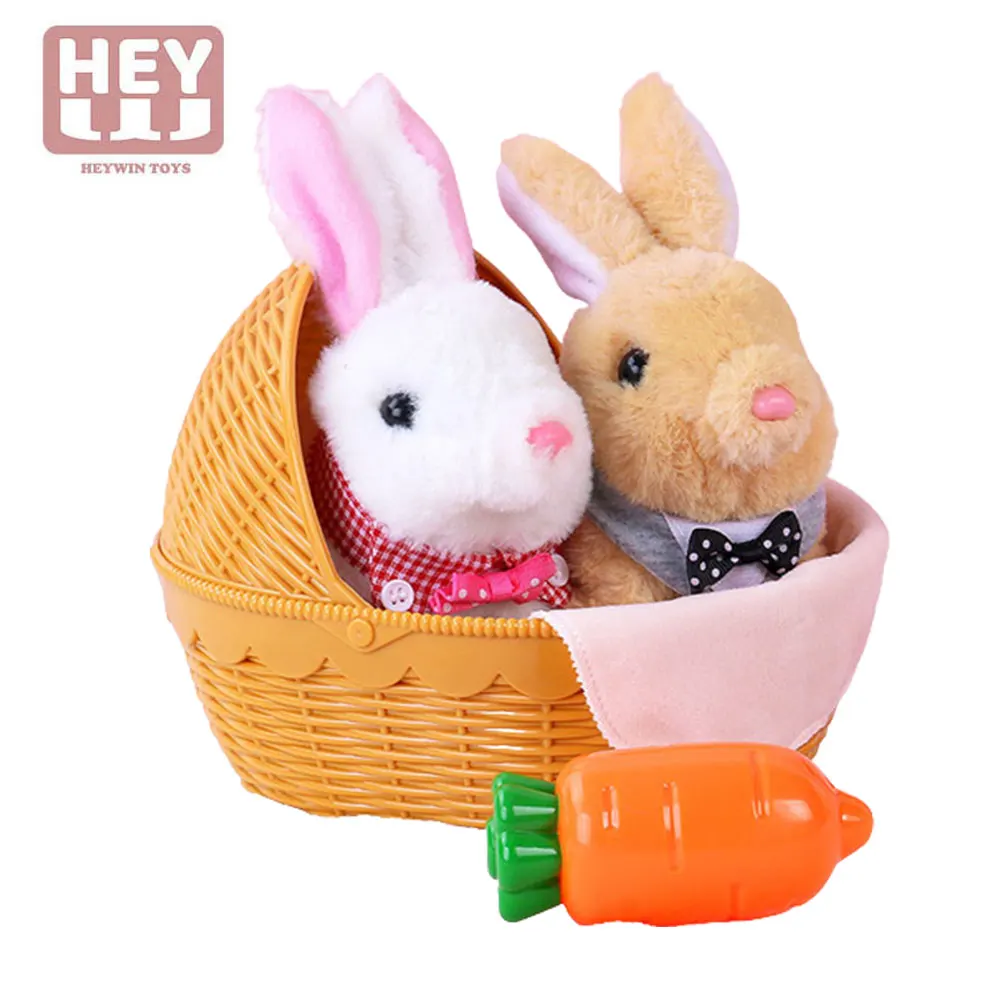 HEYWIN Electronic Toys for Kids,  Plush Bunny Pet Realistic Stuffed rabbit with Basket for girl best gift (933-1E)