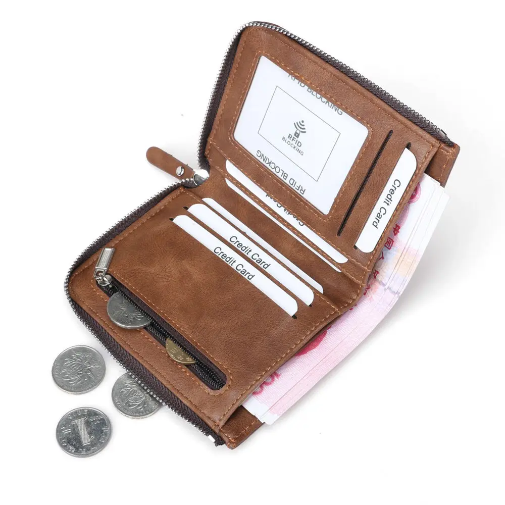 Wholesale  Multi Card Holder Purse RFID Leather Zipper Wallet for Men
