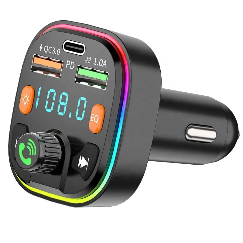 Type C PD 18W 3.1A Dual USB Fast Charging wireless Handsfree Car Kit FM Modulator FM Transmitter Bluetooth Car MP3 Player