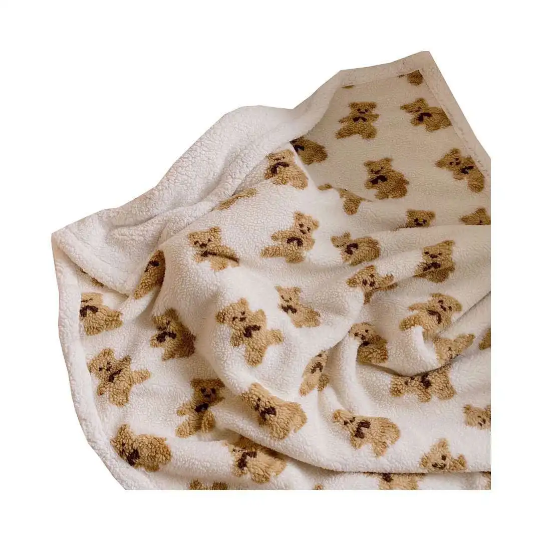 Wholesale Factory Price Both Sides Sherpa Fleece Blanket Cute Cartoon Pattern WIth Embroidered Pattern