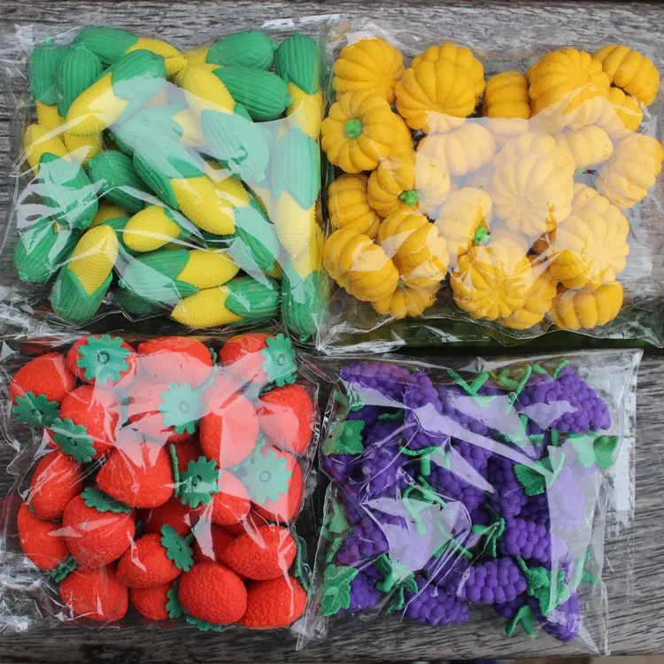 Promotion Products 3D fruit eraser set box Fruits, Vegetables, Pineapple, Chili, Peanuts, Bananas, Corn Shaped Pencil Eraser
