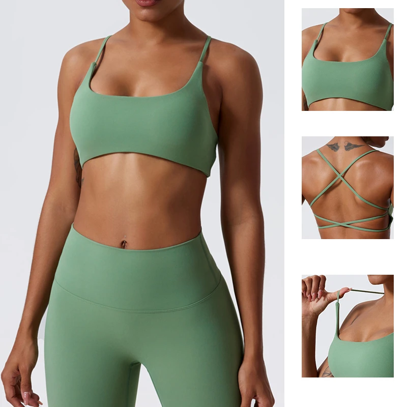 Sexy Soft Gym Fitness Wear Athletic Clothing Women Cross Back Backless Sport Bras Padded Workout Yoga Crop Tank Top