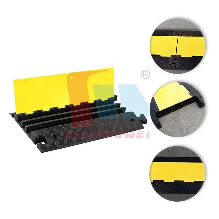 Yellow and Black 3 Channel Heavy Duty Cable Tray Protector Wire Cover Rubber Plastic Speed Hump