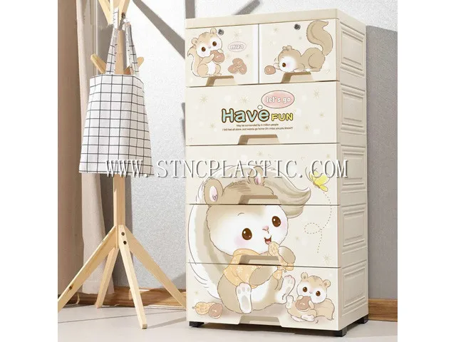 squirrel design kids clothes plastic drawer storage 5 layer cupbard with locks