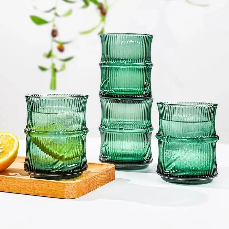 Glass cup, bamboo joint coffee glass cup, beverage juice cup for water,juice,whiskey,milk,Glass coffee cups