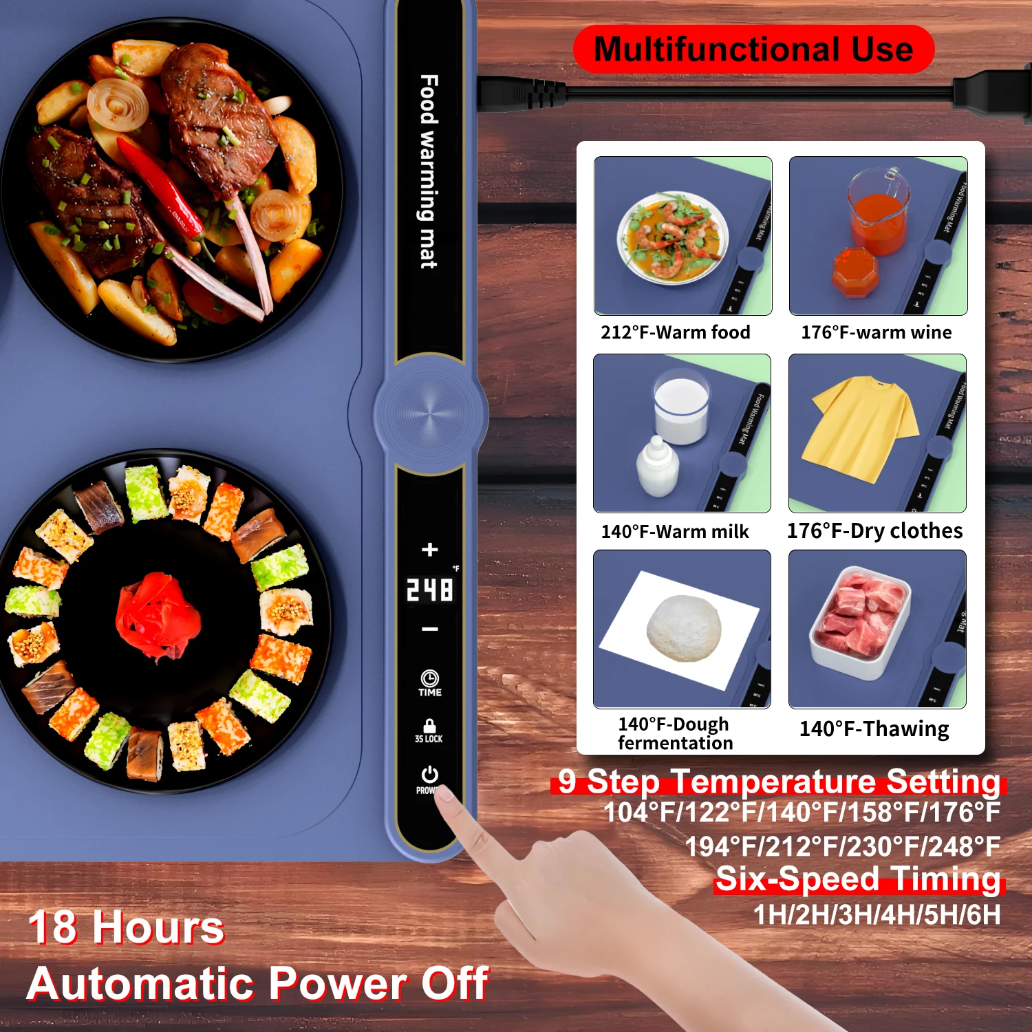 High-Tech Silicone Customized Electric Warmer Table-friendly Heating Mat 10 Dishes Food Warming Tray