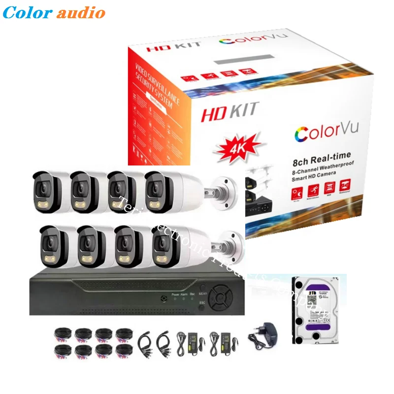 4K Camera Secure 3MP very clear Sound Full Color 2TB 8-channel XVR CCTV Camera Kit