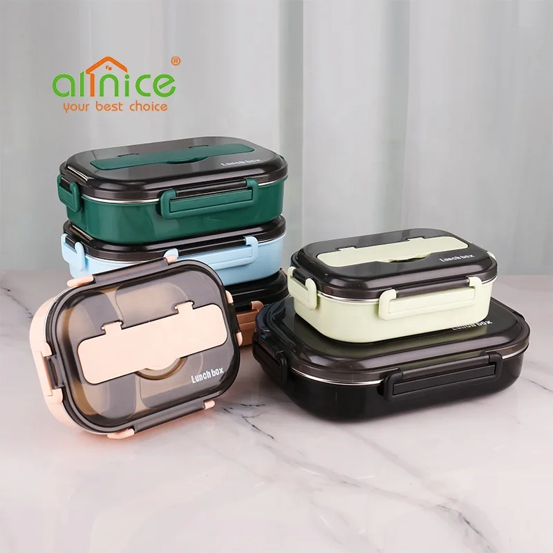 Creative Portable Square Bento Lunchbox 304 Stainless Steel Lunch Box With Tableware