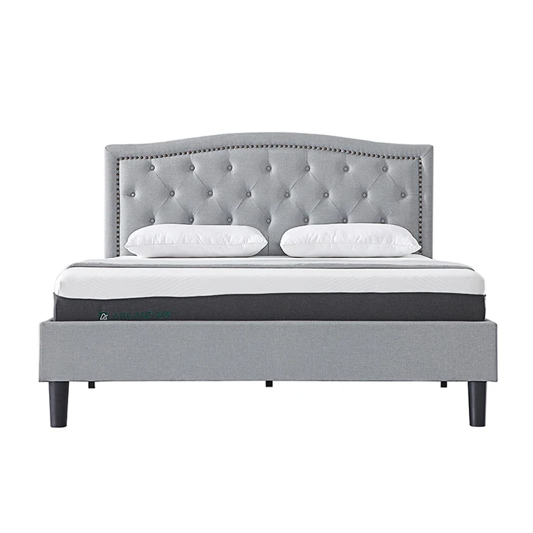 Indoor Bedroom Furniture High Quality 100% Polyester Fabric Hotel Modern Style Bed Frame Comfortable Double Bed