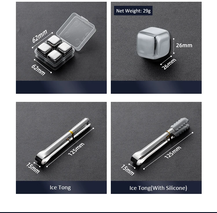 Whiskey  Food Grade 304 Stainless Steel Engraved Whiskey Chilling Wine Stones Ice Cube  for Bar Accessories