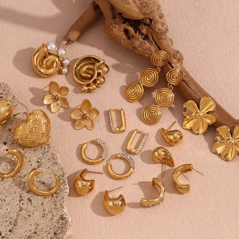 Summer 2024 Tarnish Free Jewelry Set Gold Plated Earrings Set Waterproof Stainless Steel Gifts For Girl