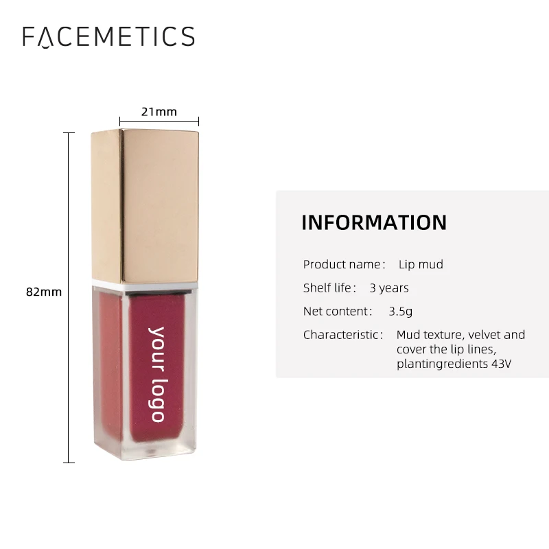 Pretty Cosmetics Matte Lip Gloss Metal Bottle Support Custom Logo Vegan Long Lasting High Pigment Liquid Support 7 Colors