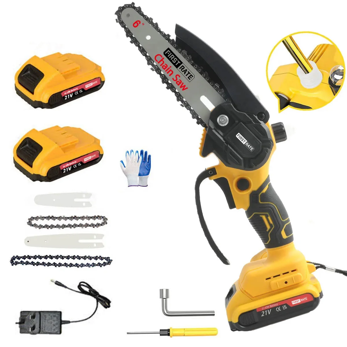 Portable Electric Saw With Oil Pot 6-Inch 21v Lithium Battery Handheld Electric Tree Wood Cutting Cordless Mini Chain Saw