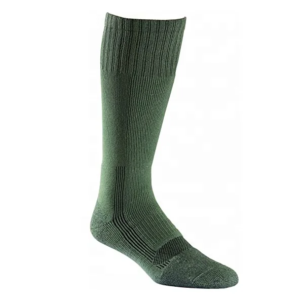 Double Needle Knit Knee High 100% Cotton Terry Army Green Mens Military Socks