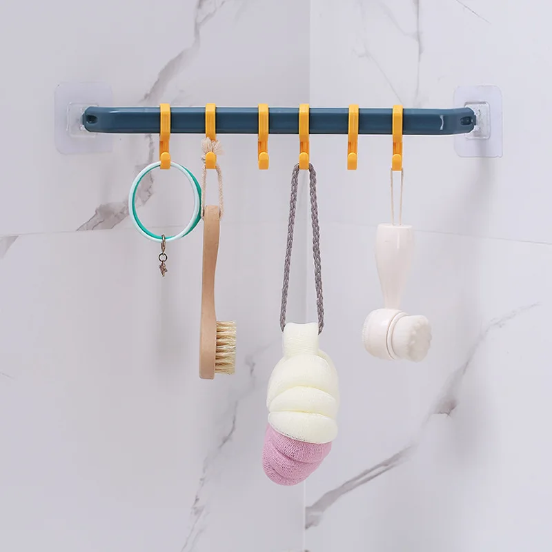 Wall Corner Strong Adhesive Hook Kitchen Wall Cabinet Hook Bathroom Storage Strong Sticky 6 Hooks Up Wall Rails Towel Shelf Rack