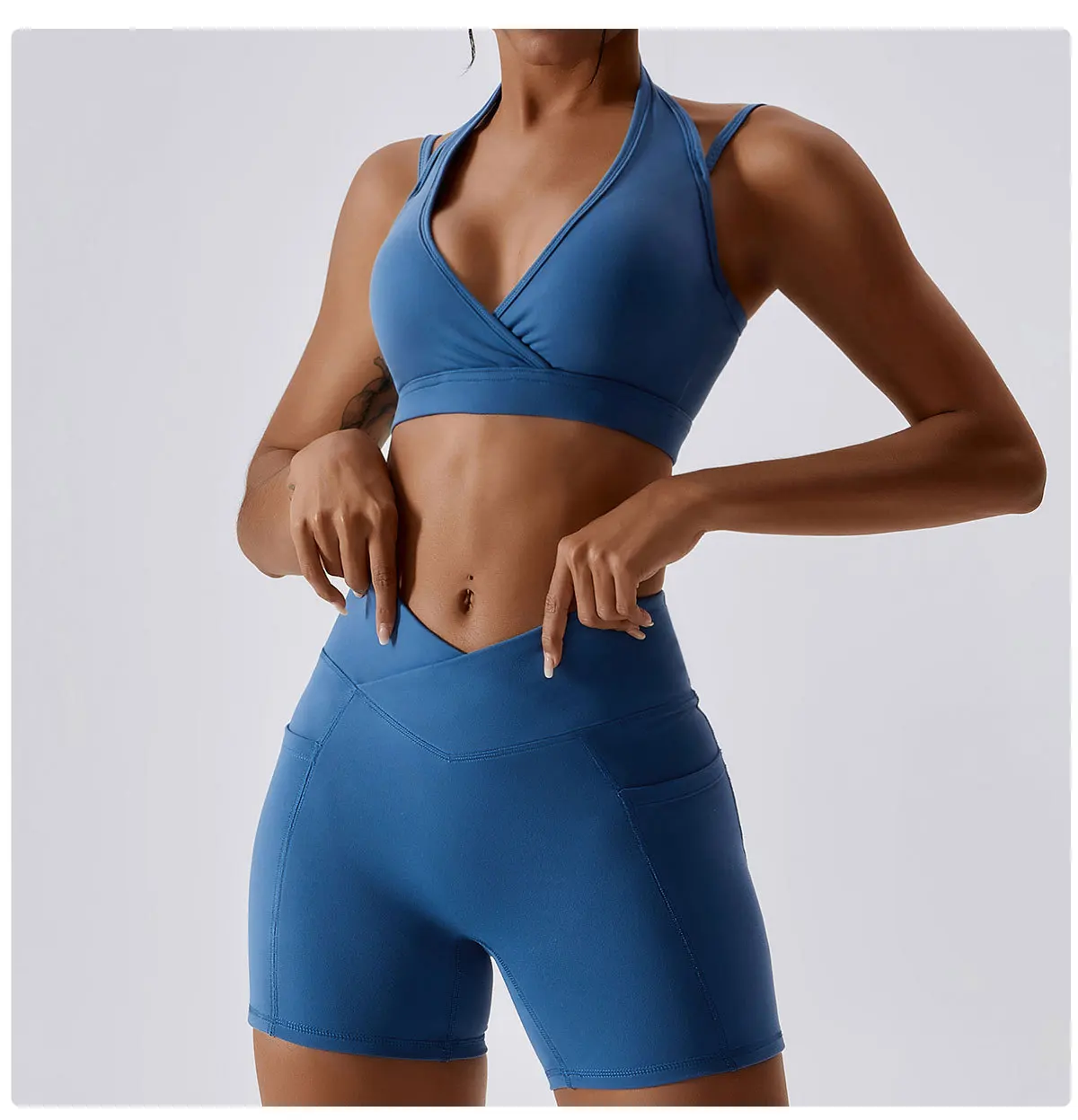Fashion 7 Pieces Fitness Yoga Wear Tops And V Waist Scrunch Butt Leggings Shorts Plus Size Workout Sportswear Gym Fitness Sets