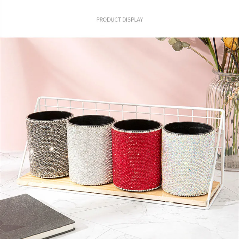 Rose Gold Metal Pen Holder Office Organizer Round Square Pencil Pen Stand Holders Container For Desk