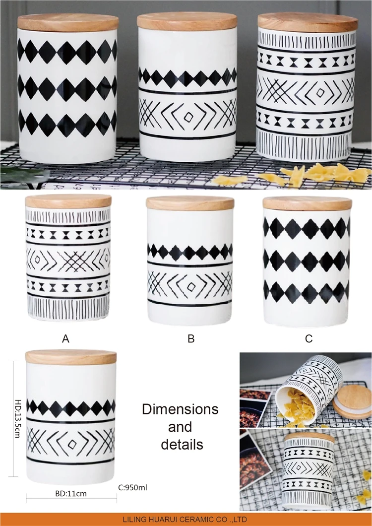 Factory Custom Kitchen Canisters Ceramic Food Storage Jar Containers with Airtight Seal Wooden Lid for Coffee Tea Sugar Salt