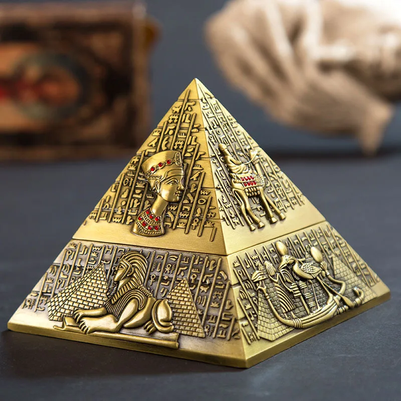 Home Decoration Zinc Alloy Creative Egyptian Pharaoh Metal Pyramid Ashtray Custom