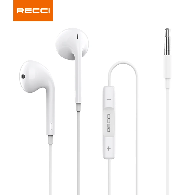 Recci Factory price 3.5MM Jack TPE in-ear handphone HD high sound HiFi wired earphone with mic