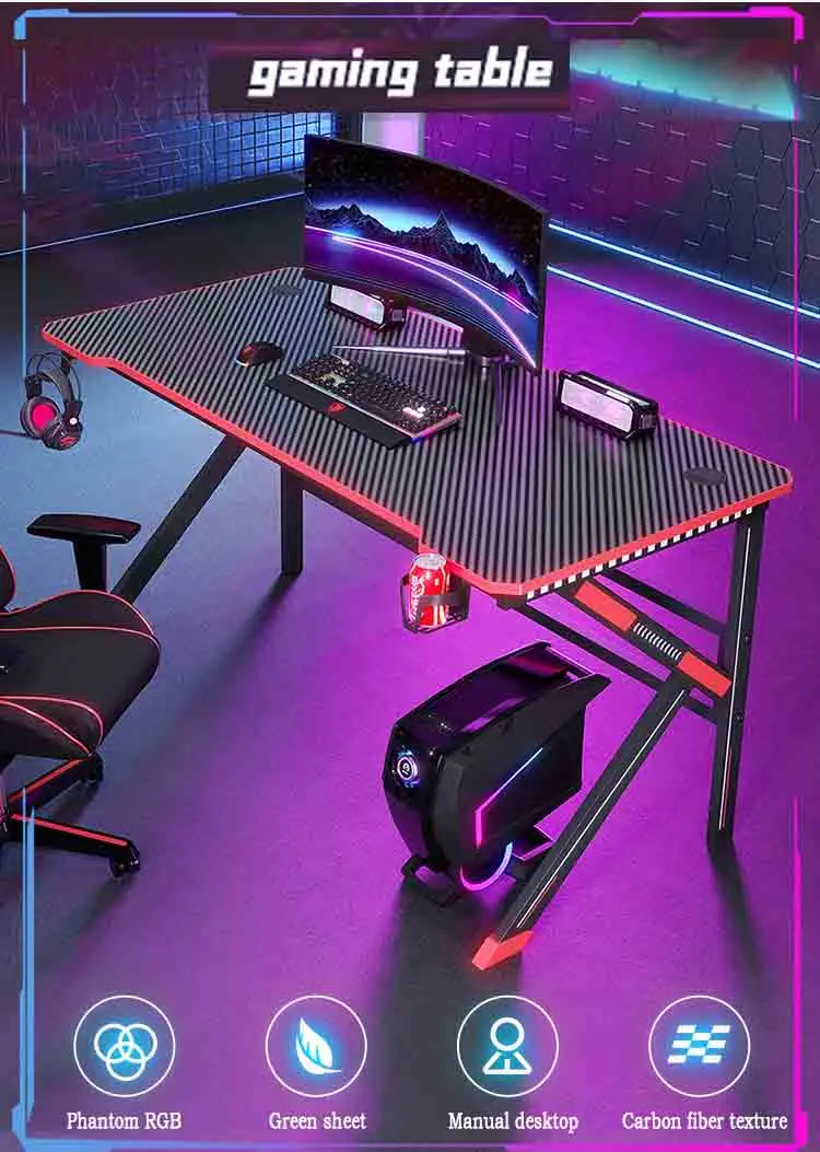Wholesale Gaming PC Desk Computer Racing Table With RGB Led Lights Gaming Table For Gamer
