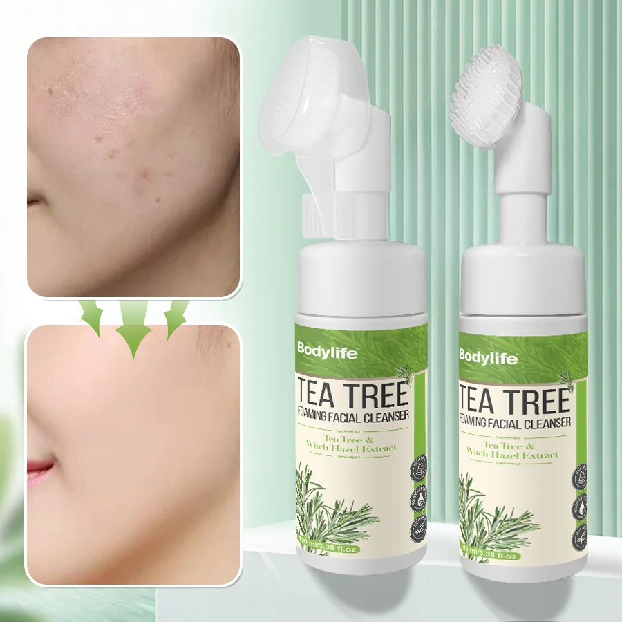 Wholesale Tea Tree Oil Control Deep Cleaning Foaming Facial Cleanser Smoothing Whitening Effects Face Wash Moisturizer Brush