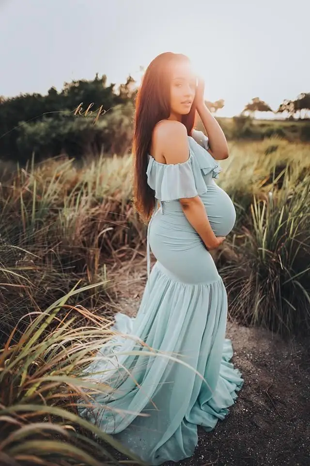 
Mermaid Maternity Dresses For Photo Shoot Pregnant Women Pregnancy Photography Props Sexy Off Shoulder Maxi Maternity Dresses 