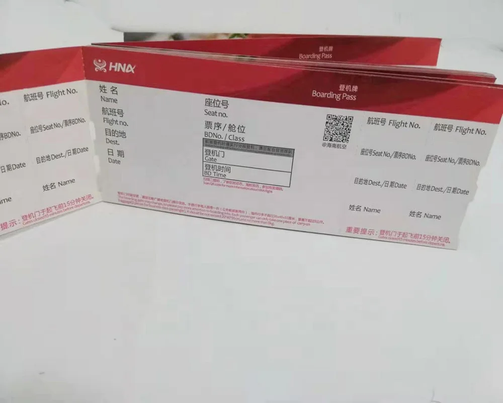 
Customized paper boarding passes for airline ticket 