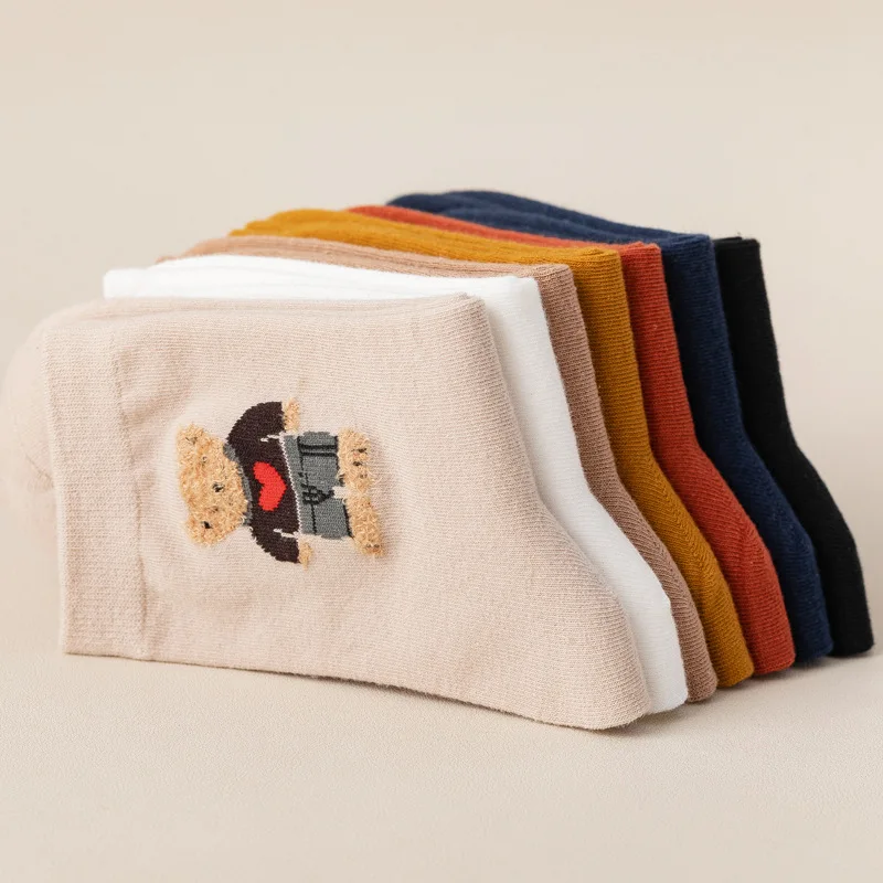 Women socks middle tube spring and autumn cotton stockings lovely pile stockings Cartoon Bear cute style stockings