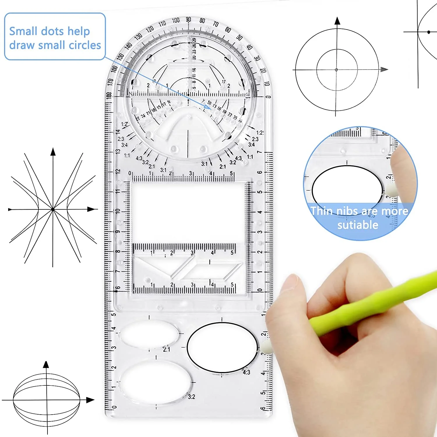 Multifunctional geometric Ruler 3 Pcs - Math Circle drawing tool