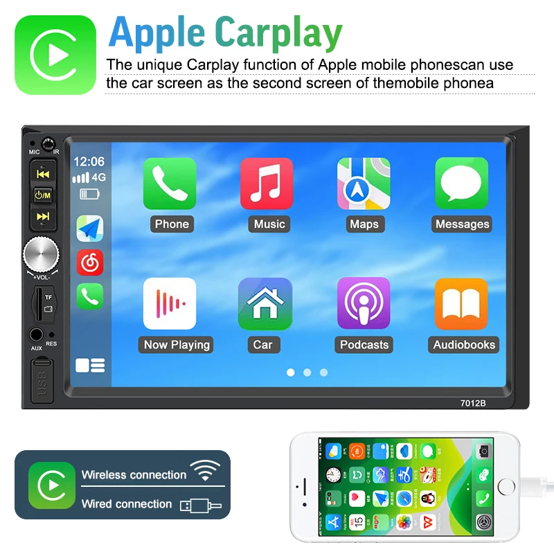 7 inch 1024*600 HD car mp5 player car radio stereo system wireless carplay DVD player with subwoofer