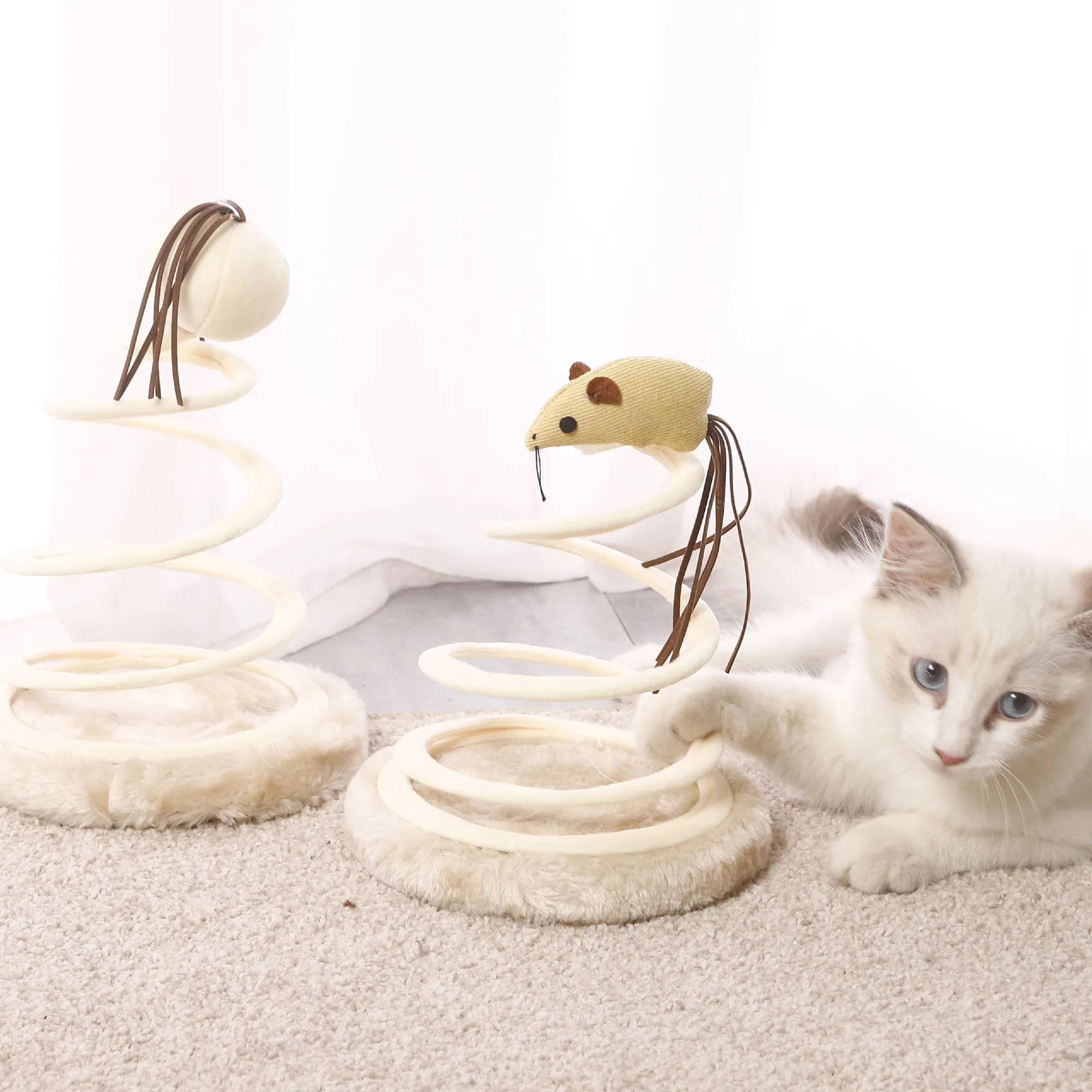 Wholesale cat toy Plush mouse spring spiral wire tease cat stick sackcloth fish cat pet toy Product