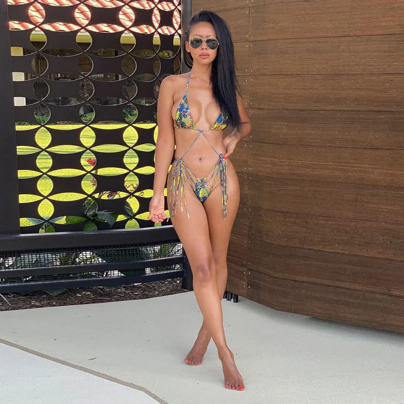 
New swimsuits European and American hot sexy tether fashion printed BIKINI TRIANGLE Swimsuit Bikini 