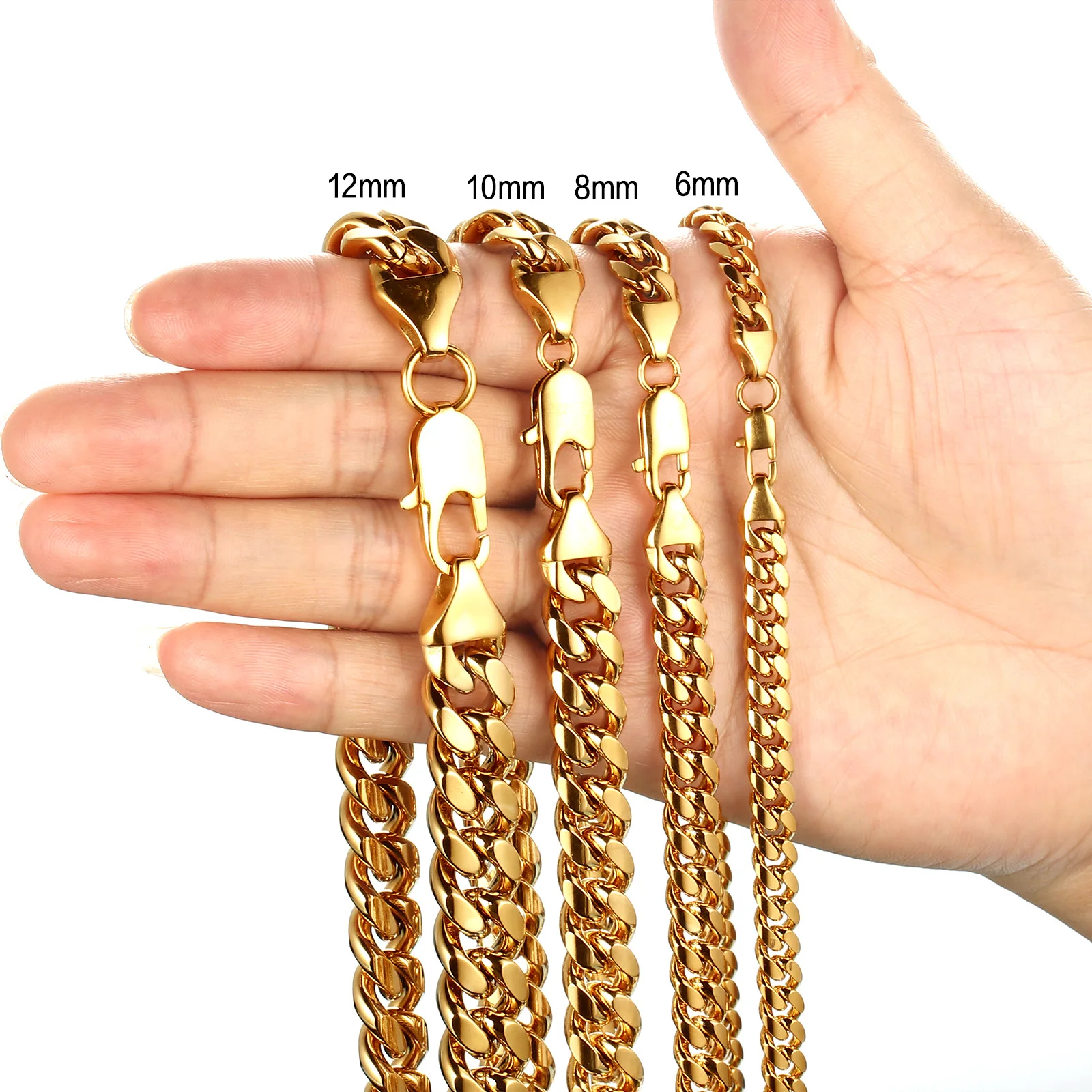 6MM-12MM Stainless Steel Cuban Chain Necklace 18K Gold Plated Curb Cuban Necklace Mes Miami Cuban Link Chain
