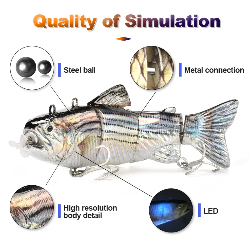 Lureking New Rechargeable Electric Fishing Blinking Lures Wobblers For Fishing 4-Segment in Guangzhou W0808 35g 130mm