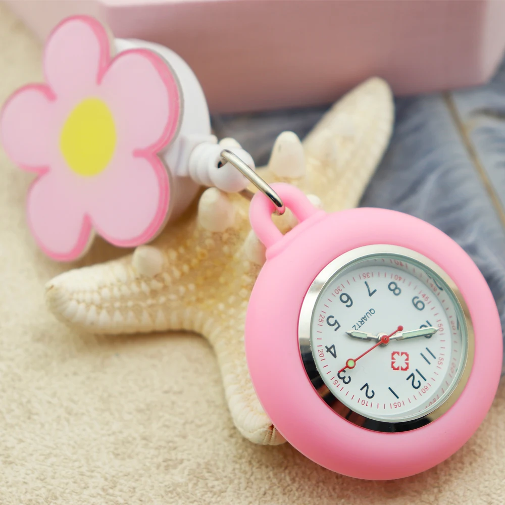 Flower Shape Pink Nurse Watch Hot Sale Elegant Pocket Watch for Nurse Hospital Popular Silicone Watch