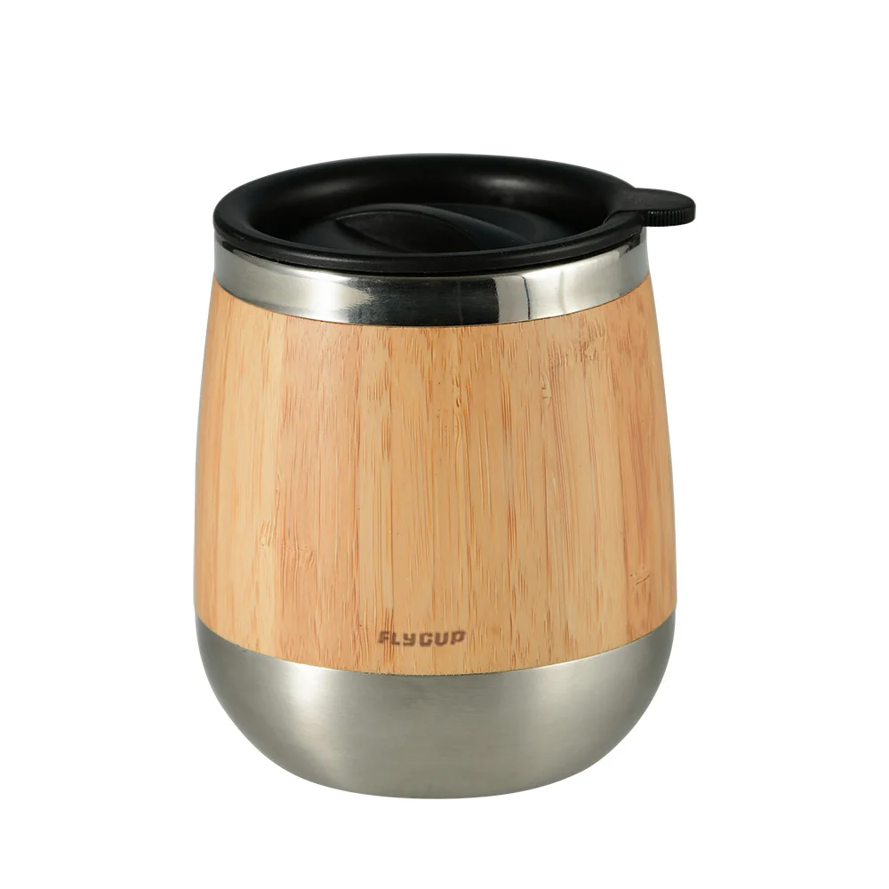 Customize double wall bamboo cup vacuum eco-friendly wooden bamboo coffee mugs with lid