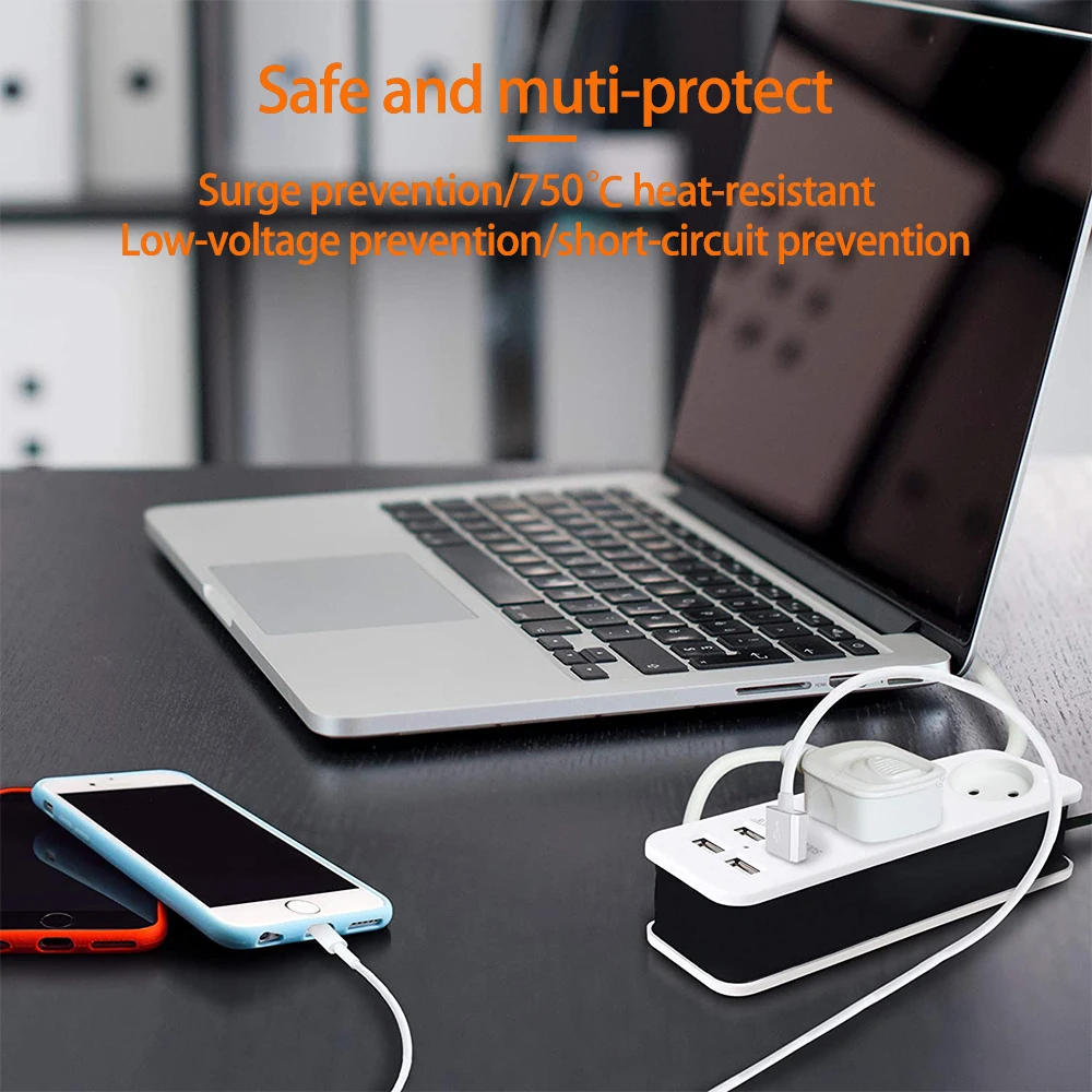 USB Desktop Socket 2 AC EU Plug Strip With 4 USB Charger For Mobile Phone iPad Light 1.5M Extension Socket Portable Plug Socket