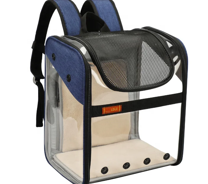 Transparent sightseeing PVC foldable dog cat pet carrier backpack airline transport mesh bag