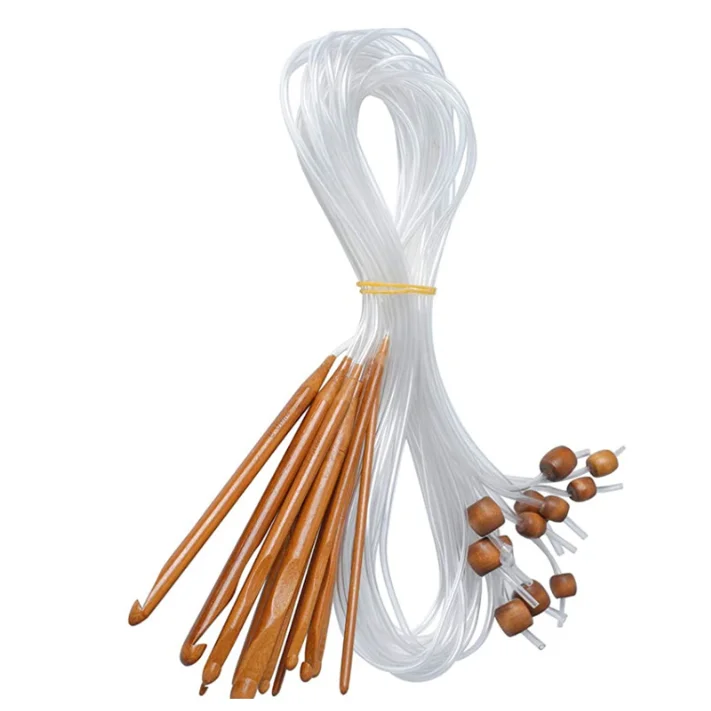 12 Sizes Wooden Bamboo Afghan Tunisian Crochet Hooks Set with Plastic Cable Bamboo Crochet Knitting Needles Hooks