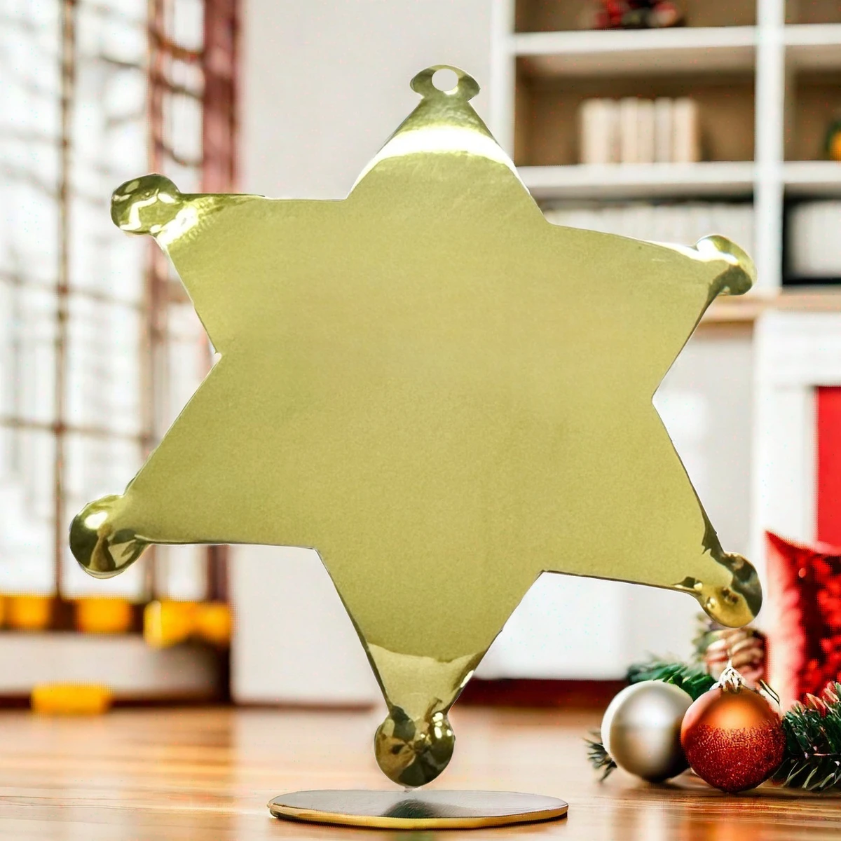 Metal Hexagonal Star Blank Badge Hat Emblem Commemorative Badge Cowboy Chest Badge Perforated pendant pin accessory