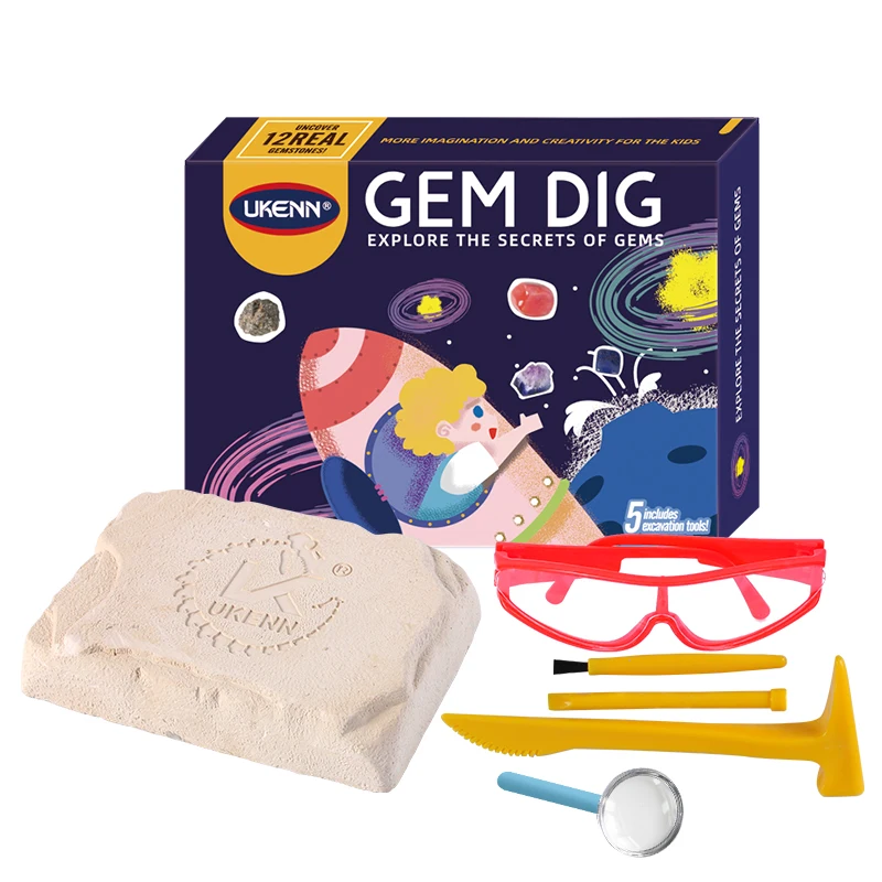 K6607 Dig Kit Dig up 12 Real Gemstones Great Science Mining Gift Kids Boys Girls Rocks Minerals Excavation Toys