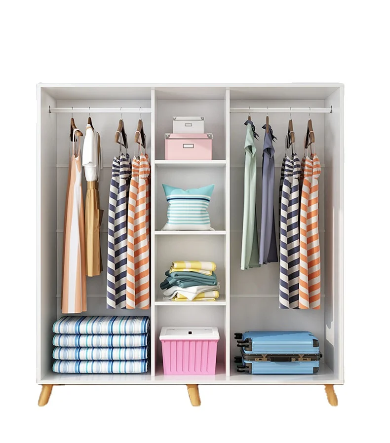 
Bedroom Home furniture modern style frosted closets wardrobe with solid wood cabinet feet 1 Shape Wardrobes Without door 
